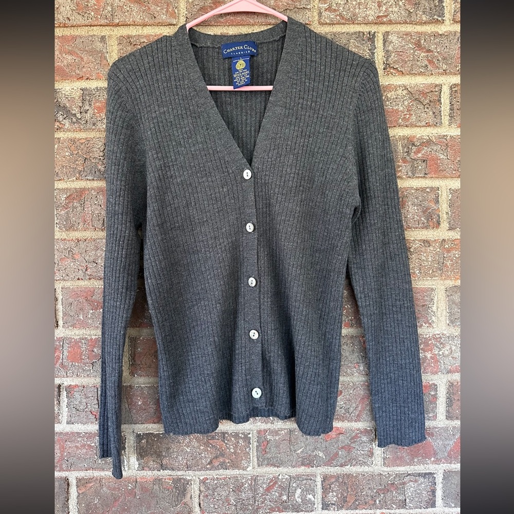 Vintage Charter Club Dark Gray Wool Cardigan